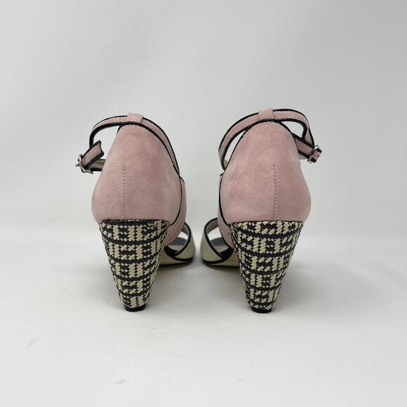 Chelsea Crew Nelly D'Orsay Peep Toe Heel Womens 40/9-9.5‎ Pink Cream Suede Black - Picture 3 of 8